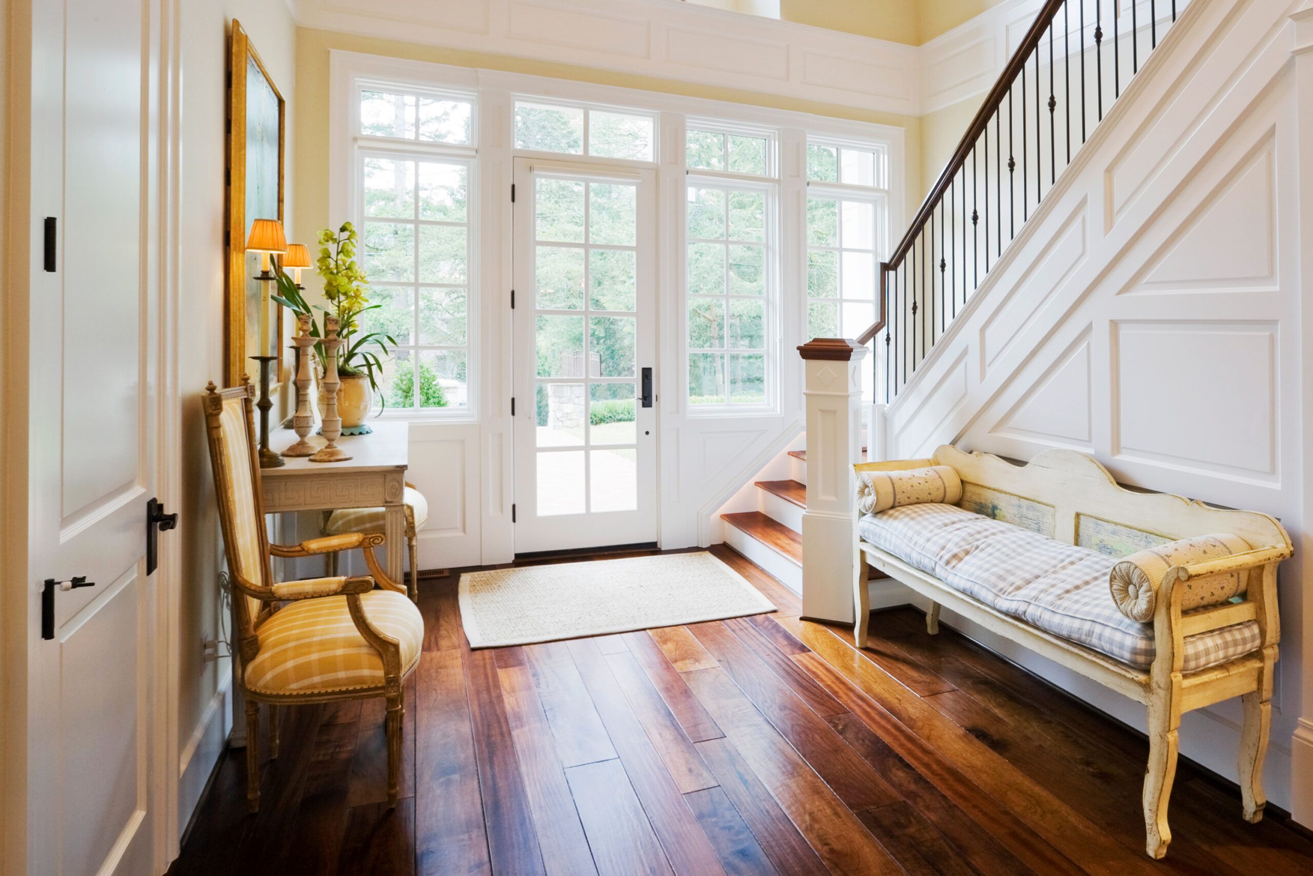 Home entry way with squeaky hardwood floors.