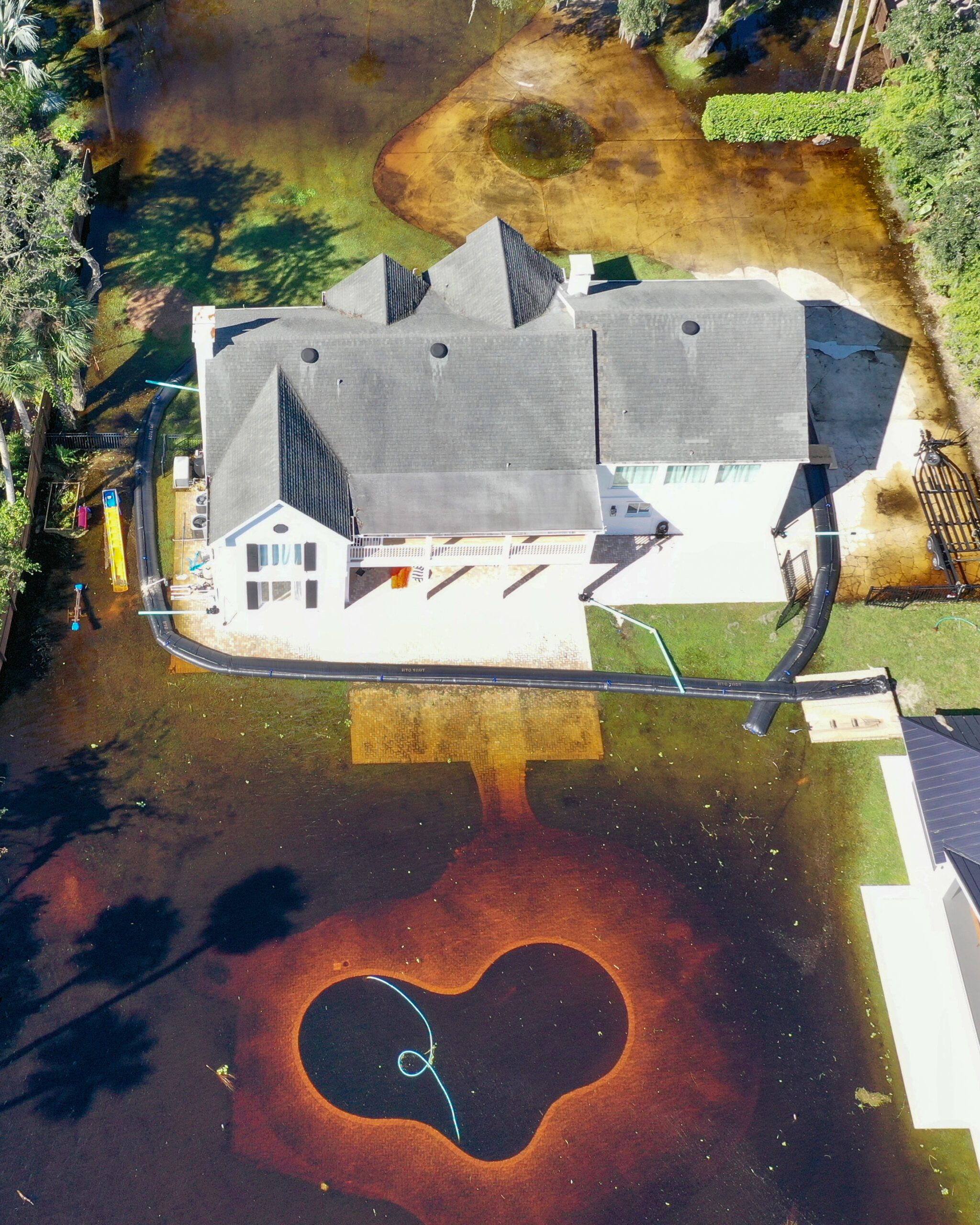 A flooded pool due to a hurricane