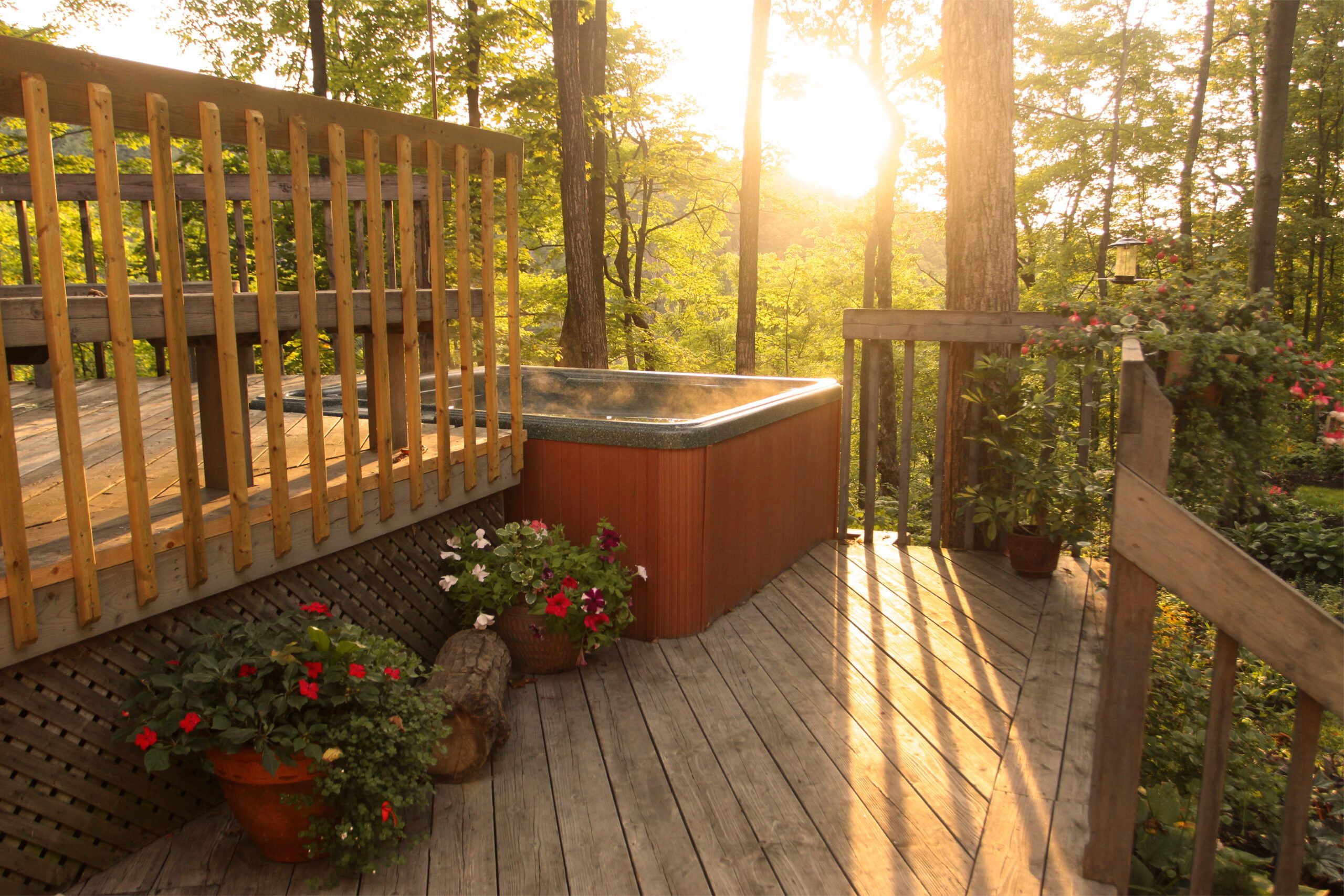 Hot tub on tired deck