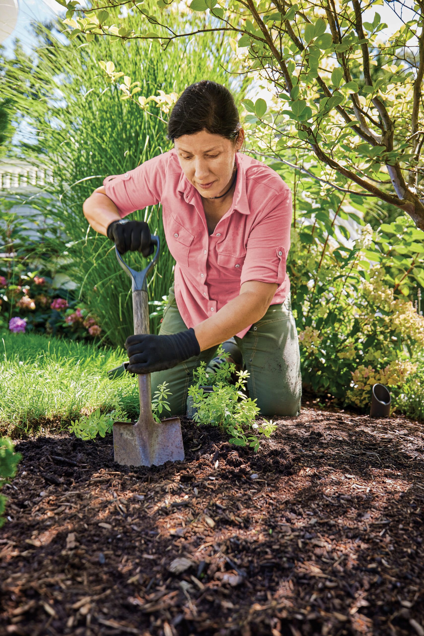 Jenn Nawada Digging in a yard for a landscaping project.