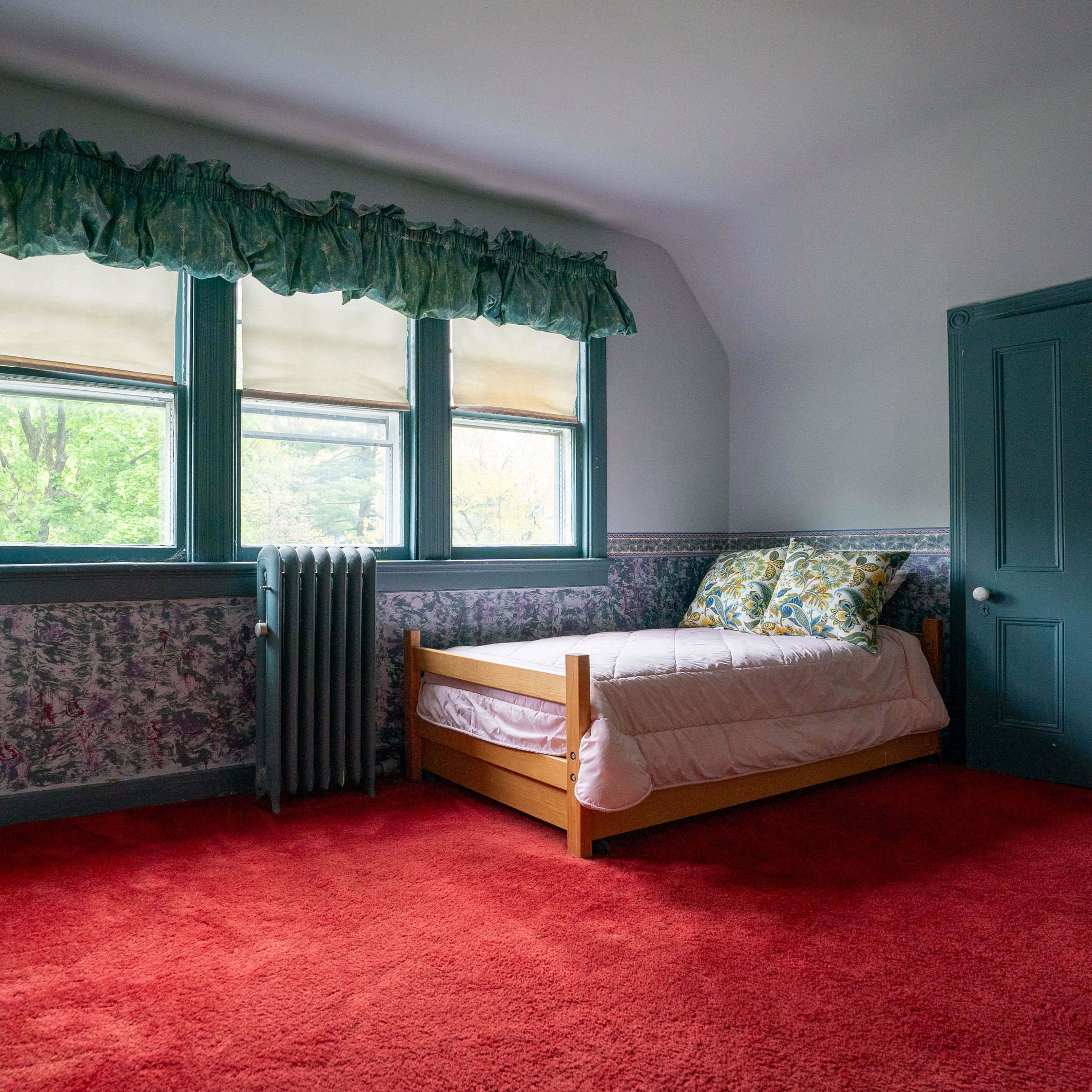 Red Wall-to-Wall Carpeting in a bedroom