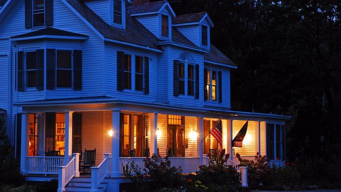 House with a Battery Backup System with Lower Level Lights On