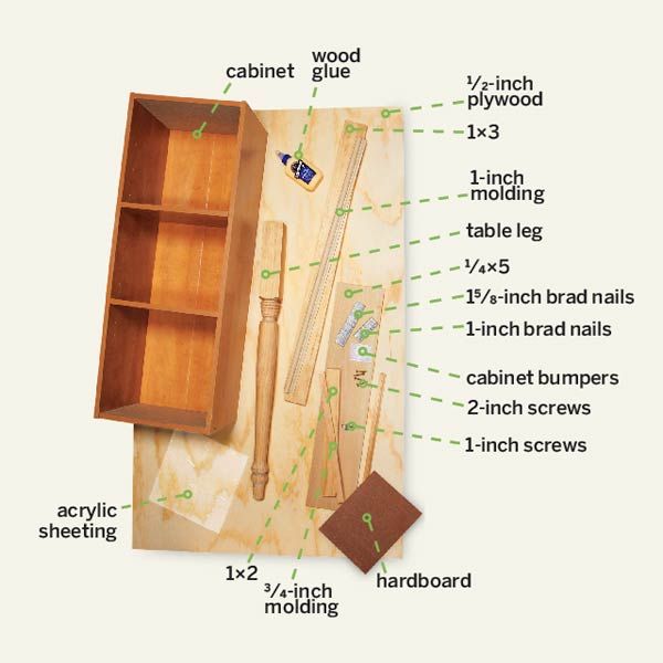 A labeled diagram showing all the parts of a desk with a storage cubby.