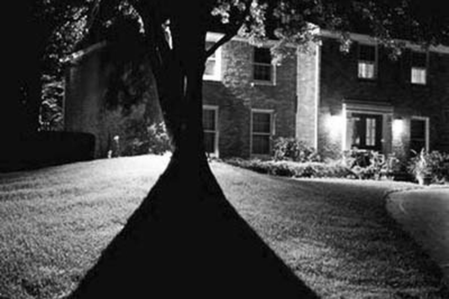 a house against a spooky black background