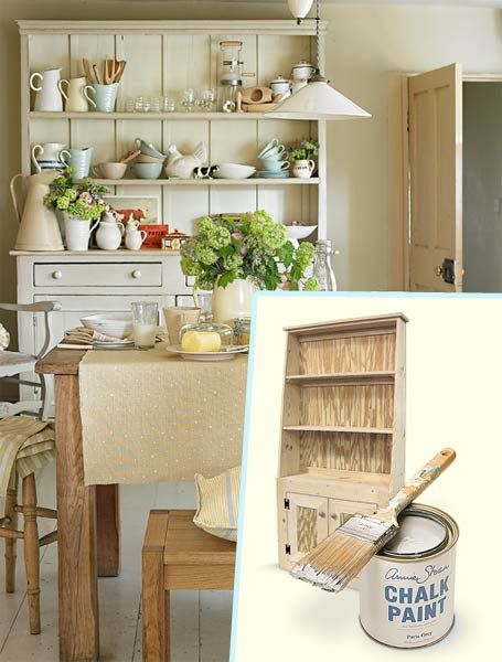 Painted hutch as a focal point of a Farmhouse-Fresh Breakfast Nook.