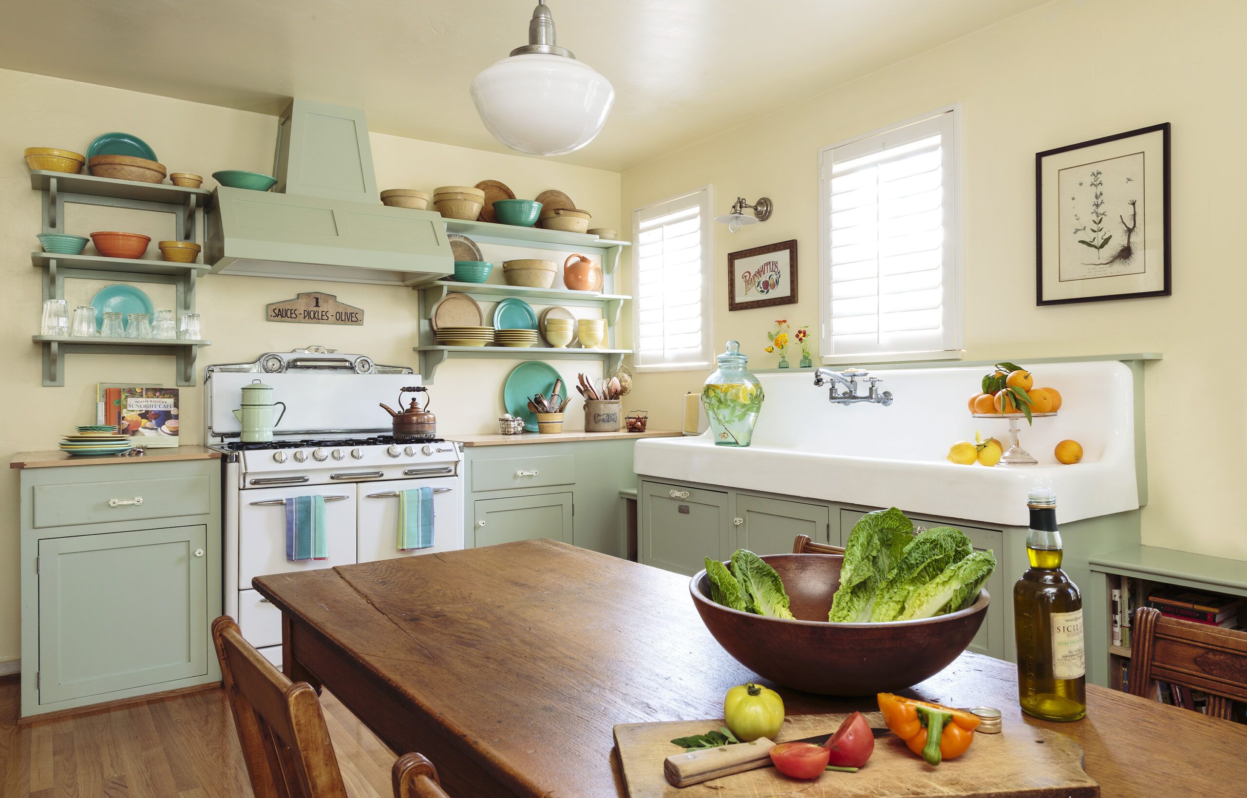 vintage green kitchen cabinets