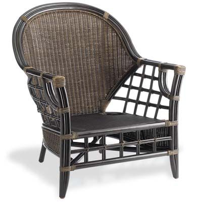 A rattan armchair for a farmhouse porch.