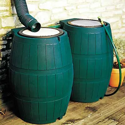 A picture of a couple of types of rain barrels.
