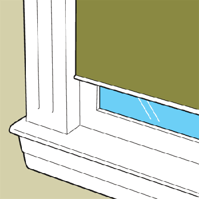 Illustration of window treatments mounted inside window casing to control drafts.