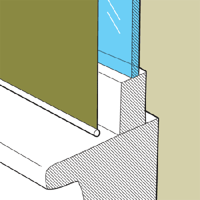 Illustration of window treatments mounted close to the glass to avoid drafts.