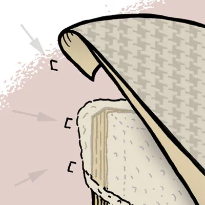 an illustration of wrapping a headboard with cotton batting