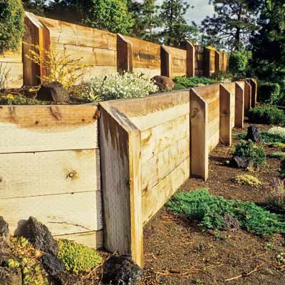 Image of a retaining wall made of wood/timbers