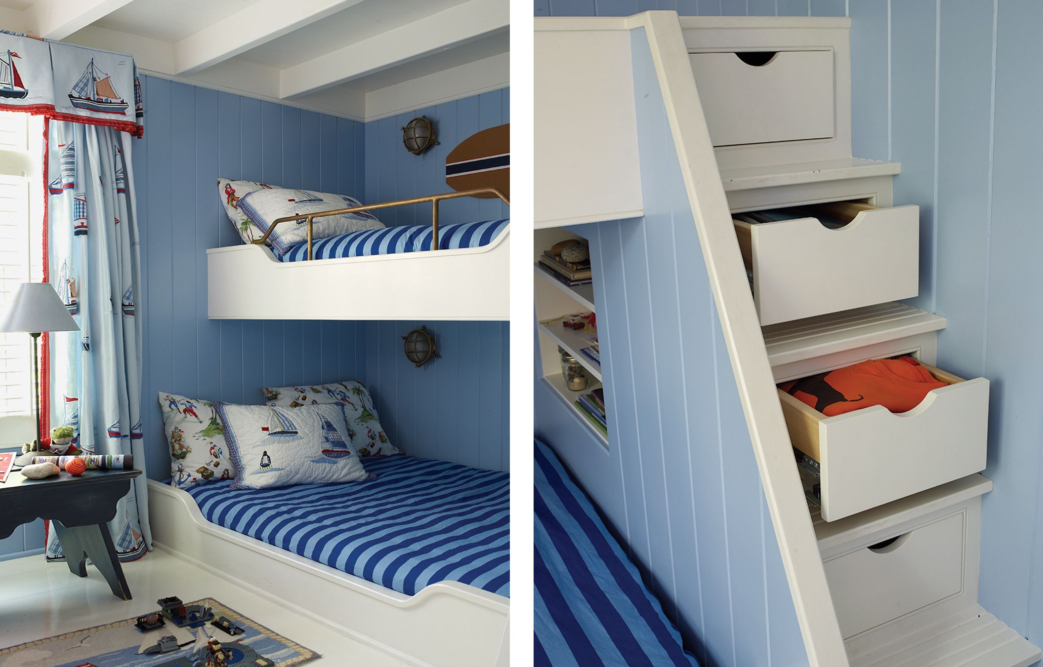 Bunk beds and drawers in a children's bedroom.