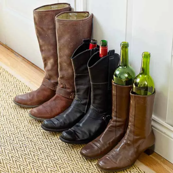 Boots with wine bottles to keep shape