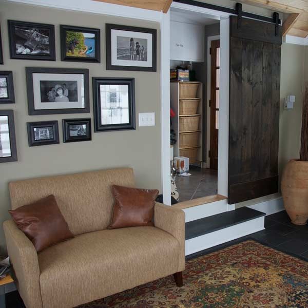 A sliding barn door in a house.