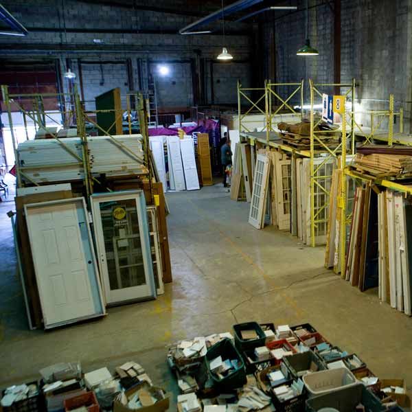 a warehouse of reused remodeling items