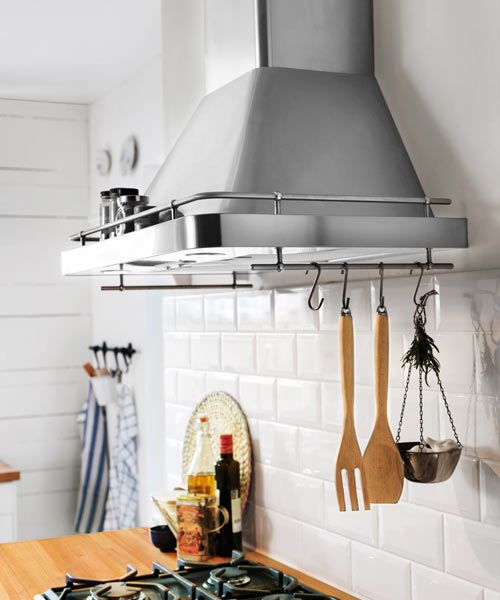 free hanging vent hood, like the mini chandeliers too