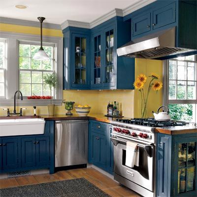 Blue and Yellow Kitchen Design - Cottage - Kitchen