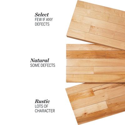 Examples of select hardwood flooring, natural hardwood flooring, and rustic hardwood flooring.