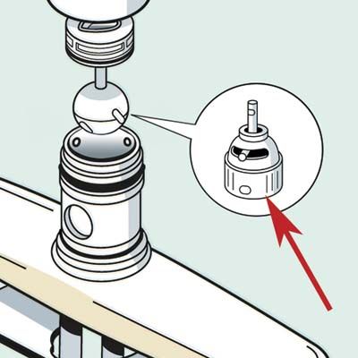 Cartridge valve piece of a kitchen faucet.