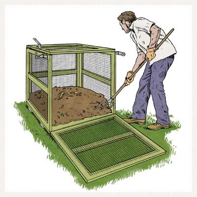 Illustration of a person managing a compost system