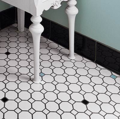 A tile mosaic bathroom floor.