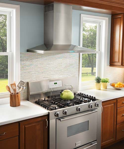 A wall mounted kitchen vent hood.