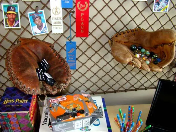 Baseball mitts transformed into catch-all trays.