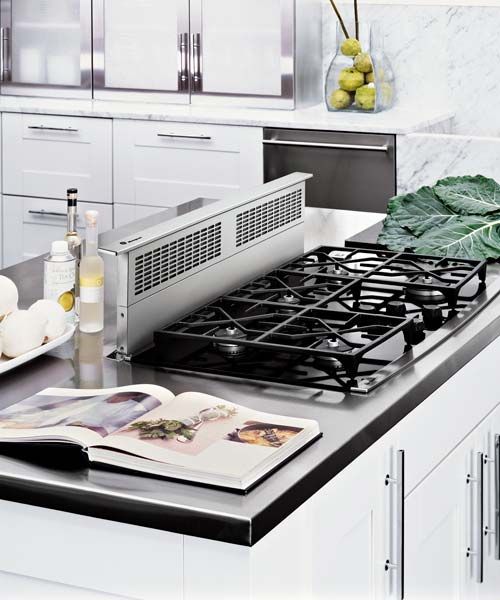 A downdraft vent hood in a kitchen.