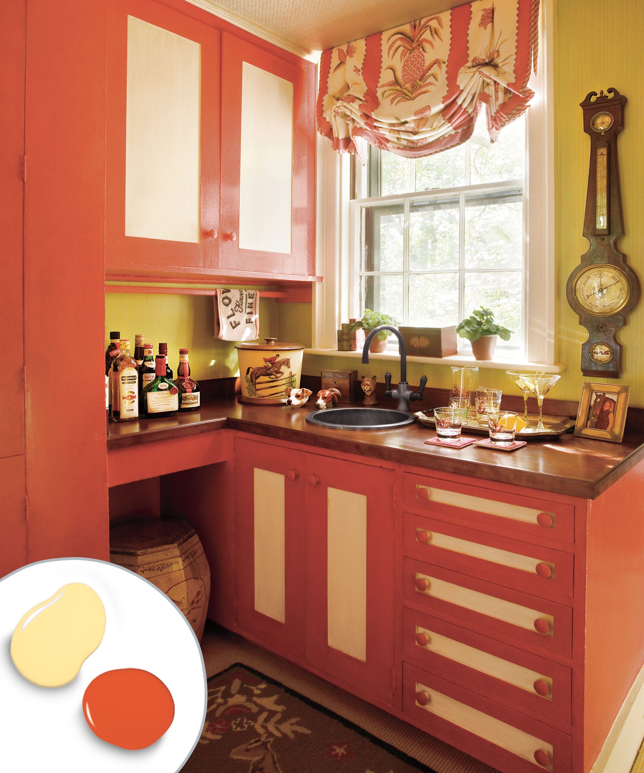 Orange Painted Kitchen Cabinets