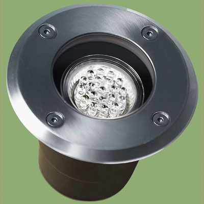 An image of a landscape light fixture with an LED bulb.