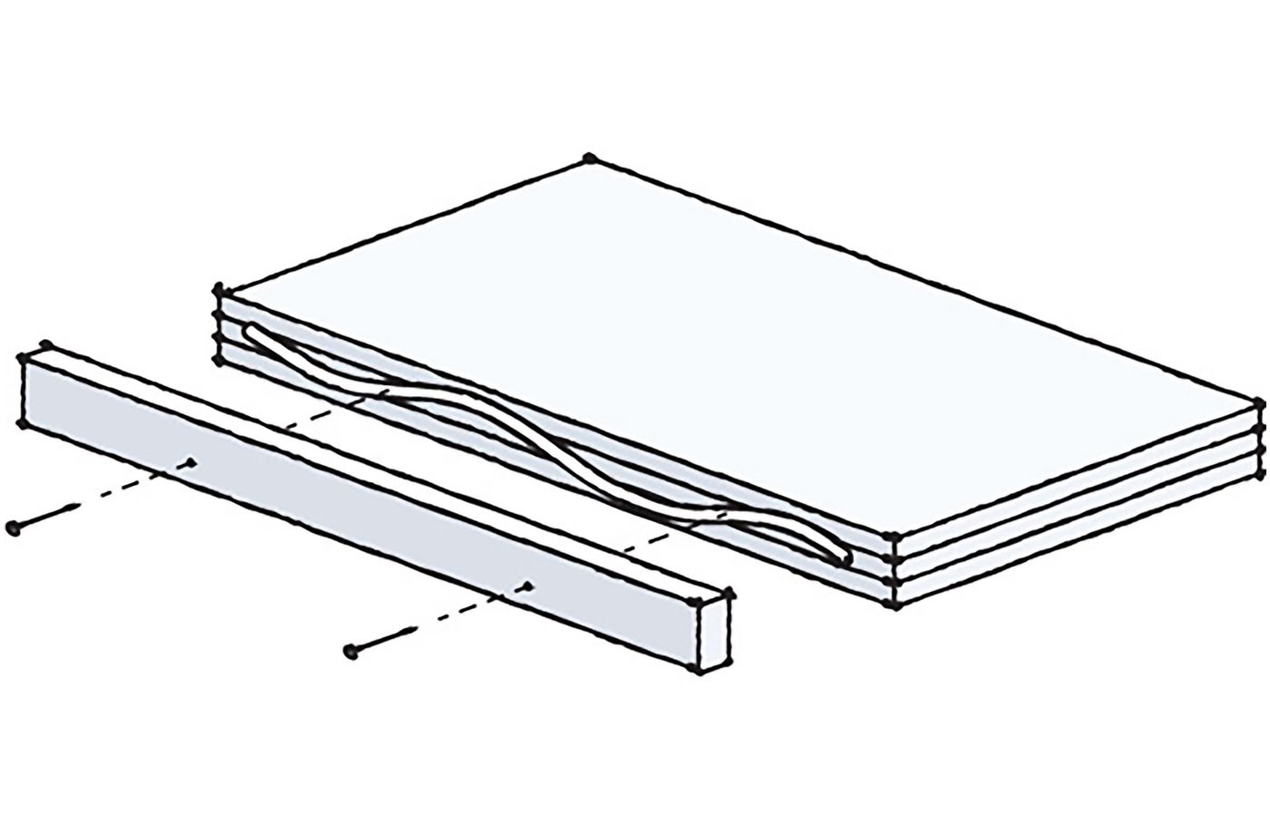 Illustration of a wood edging bookshelf edge treatment.