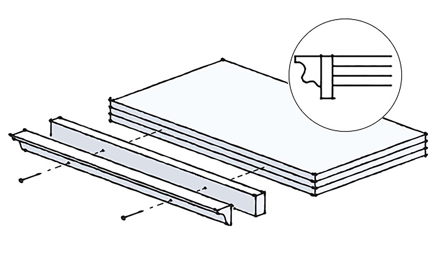 Illustration of a molding bookshelf edge treatment.