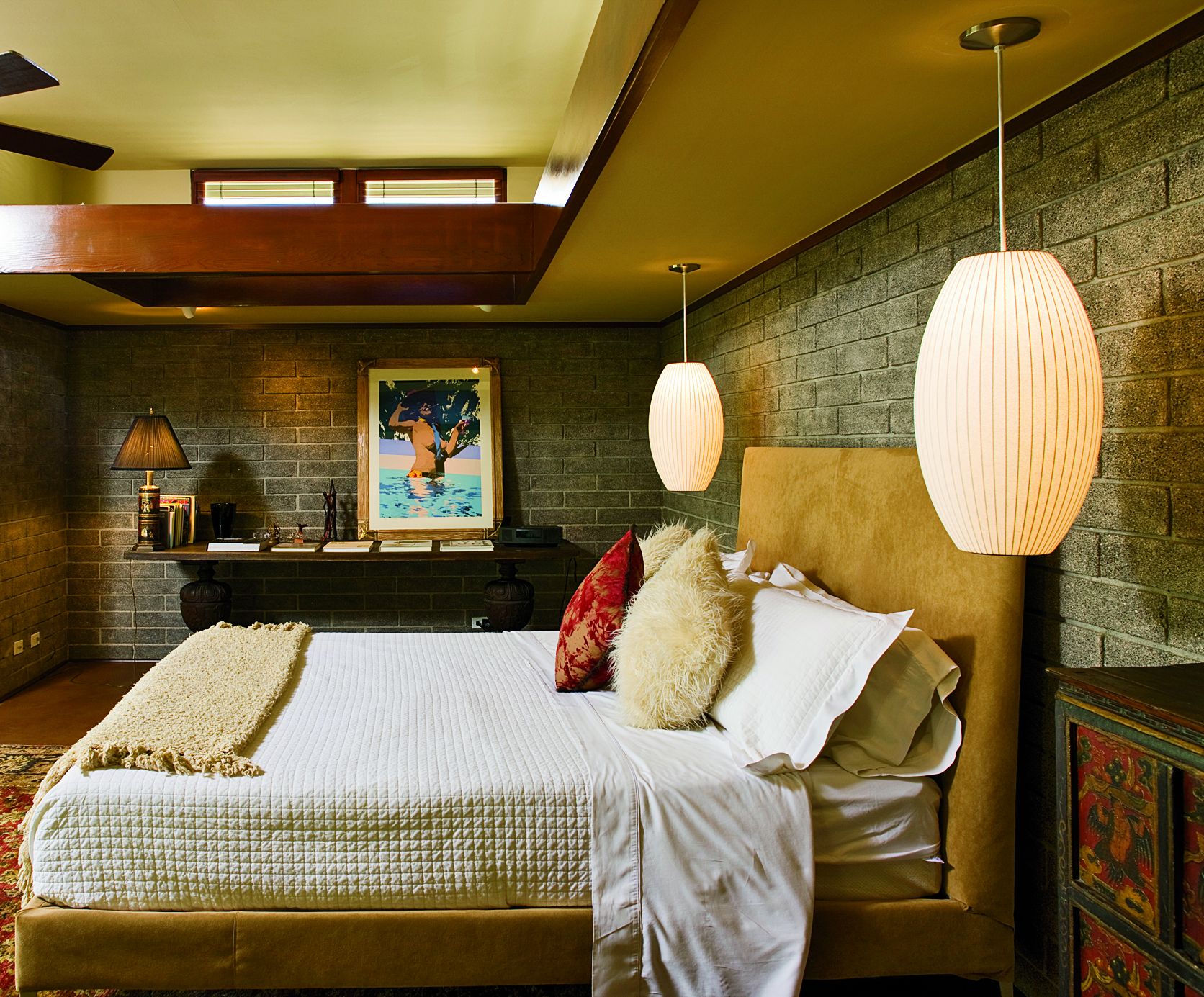 pendant lights that are in a bedroom