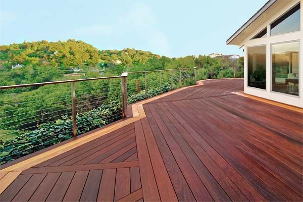 A hardwood deck with a contrasting border.