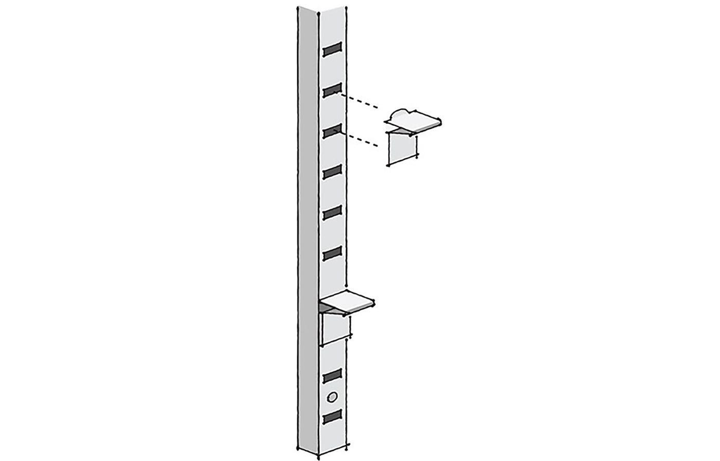 Illustration of metal standard adjustable shelves for a built in bookcase.