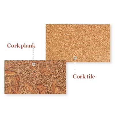 Examples of different colors and grain patterns of cork hardwood flooring.