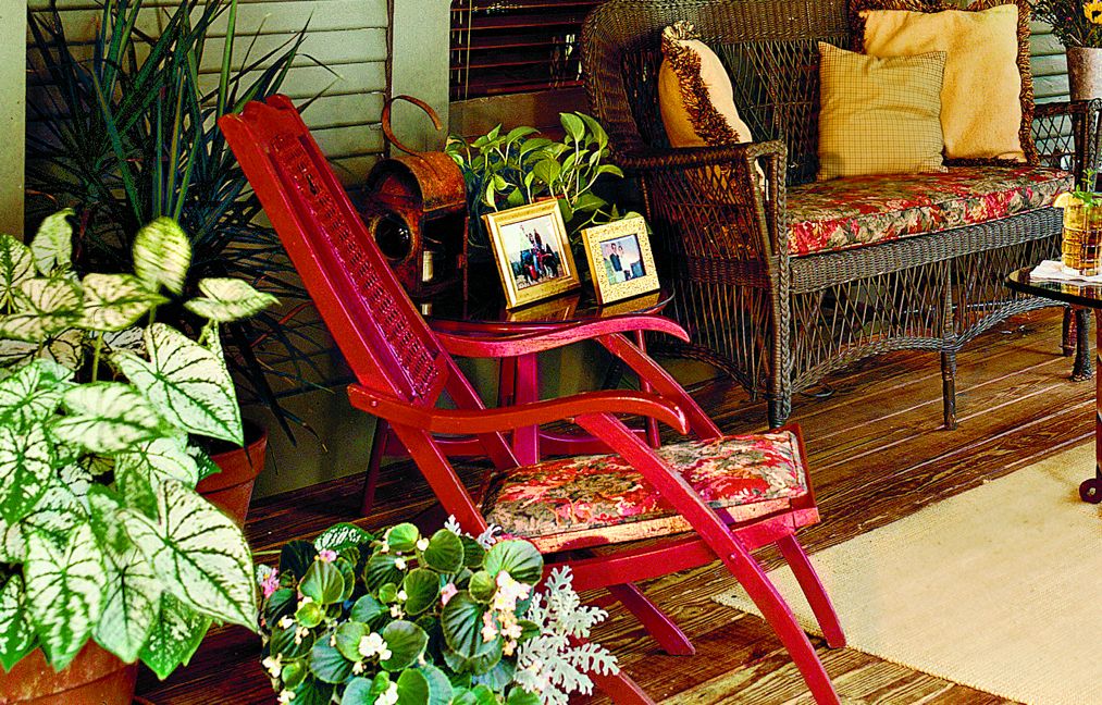 Secondhand seats for an outdoor dining space.