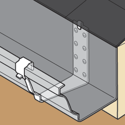 A diagram showing how a bracket attaches to a gutter