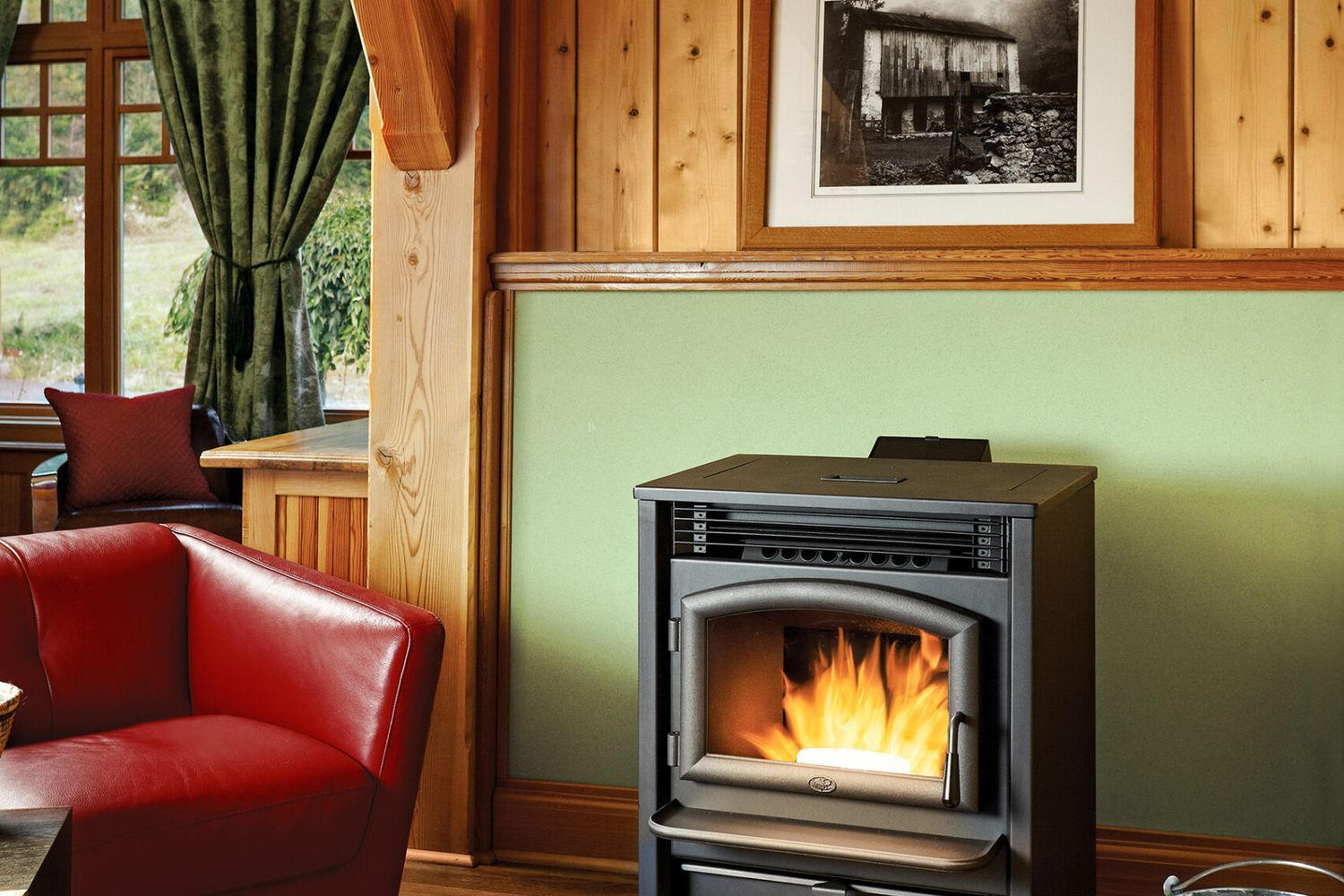 A pellet stove in a house.