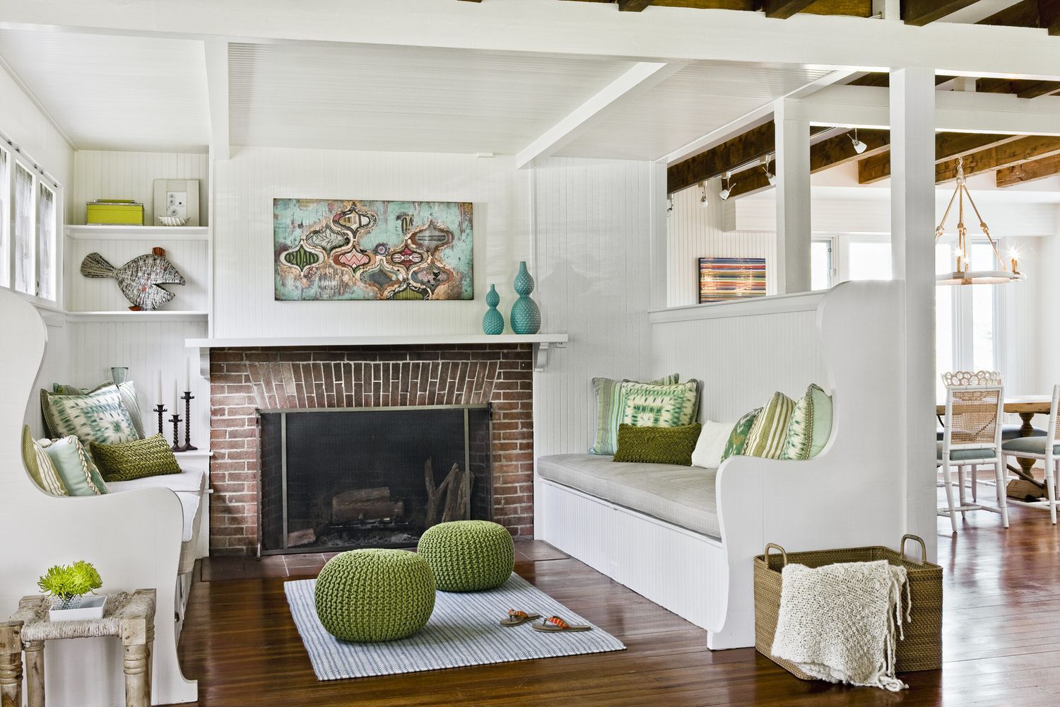 A large room with walls covered in wall art.