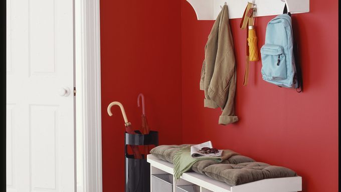 Entry way with a wall cubby shelf.