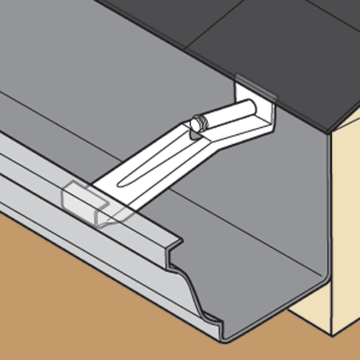 A diagram showing how a hanger attaches to a gutter.