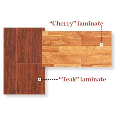 Examples of different colors and grain patterns of laminate flooring that mimics hardwood flooring.