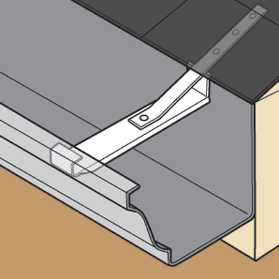 A diagram showing how a roof hanger attaches to a gutter