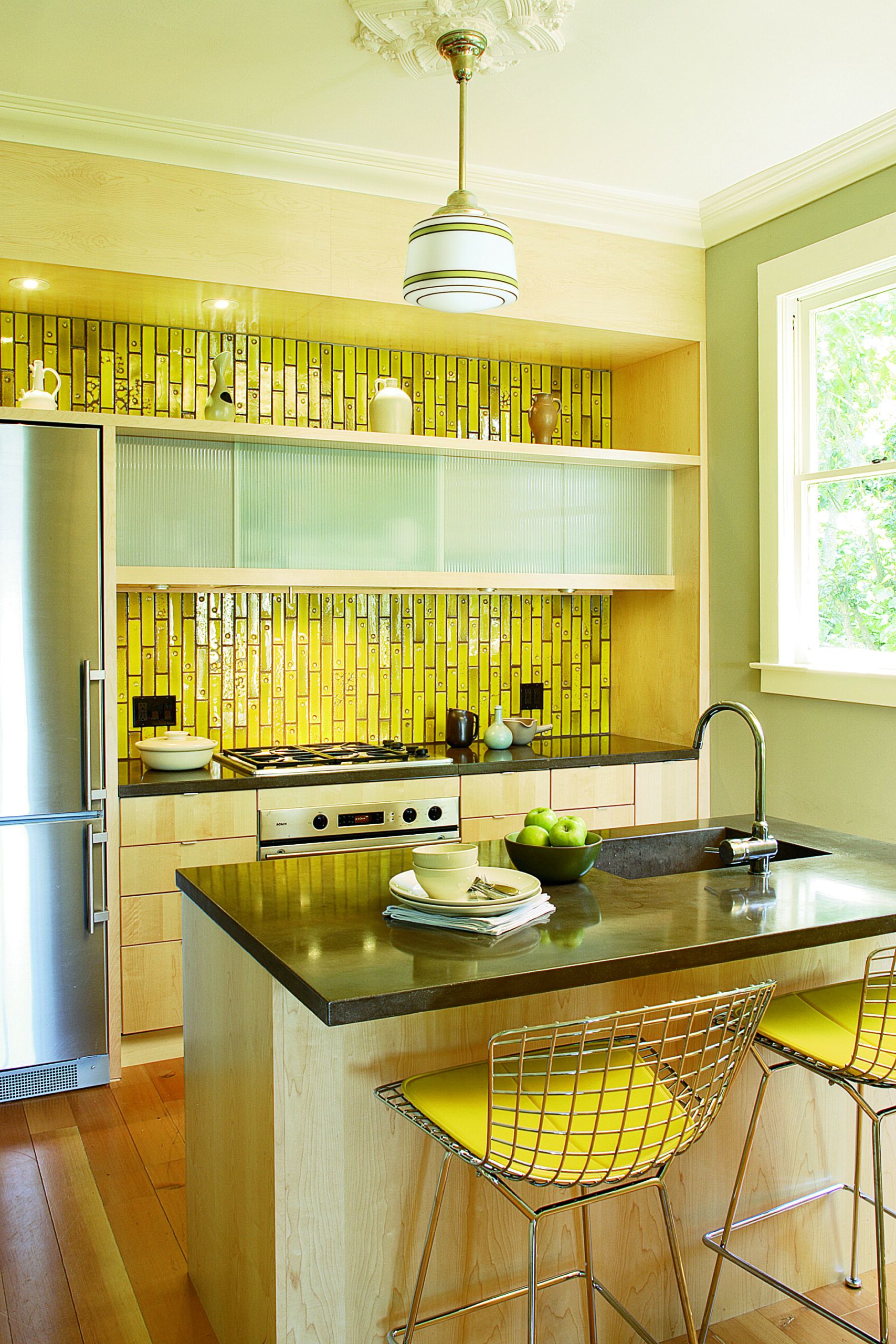 a stylish pendant light in a kitchen