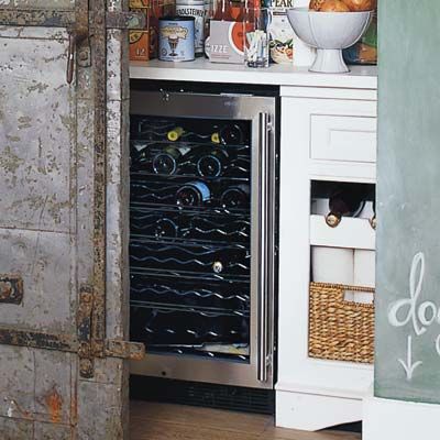 a wine cooler within a pantry nook