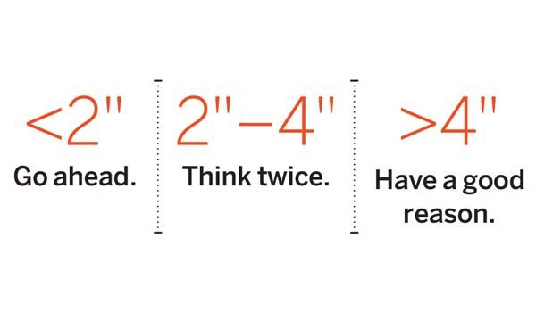 When to cut shade tree branches based of diameter: "<2" Go ahead. 2"-4" think twice. >4" Have a good reason." 