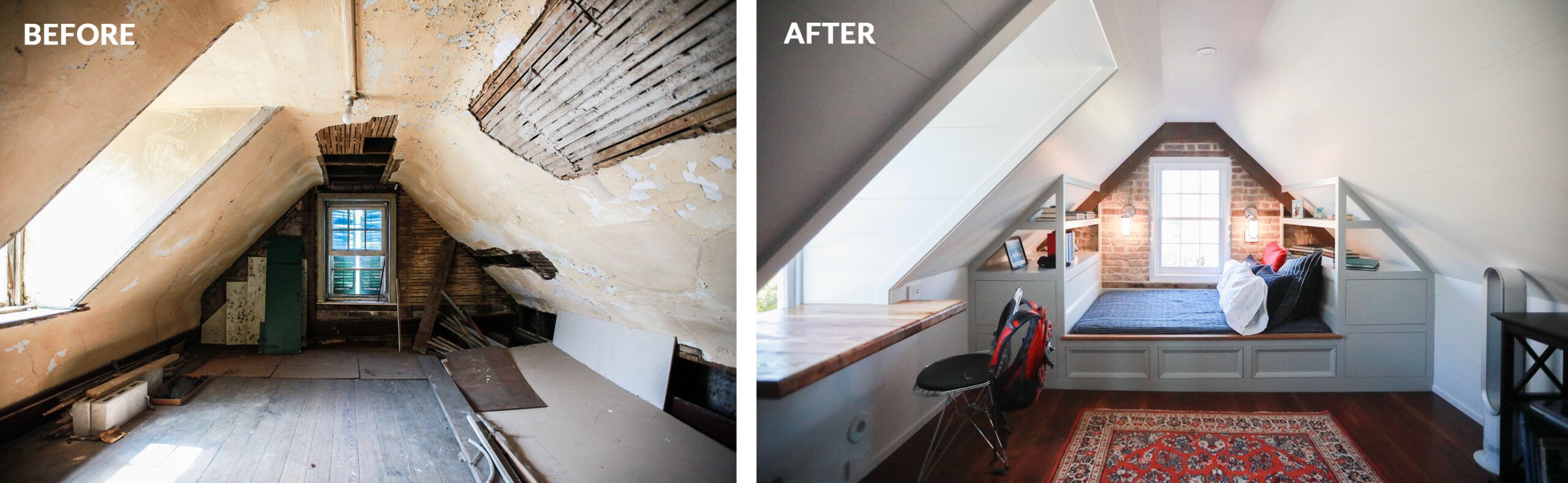 Before and after picture of a small loft displaying how hiring an architect can benefit your home.