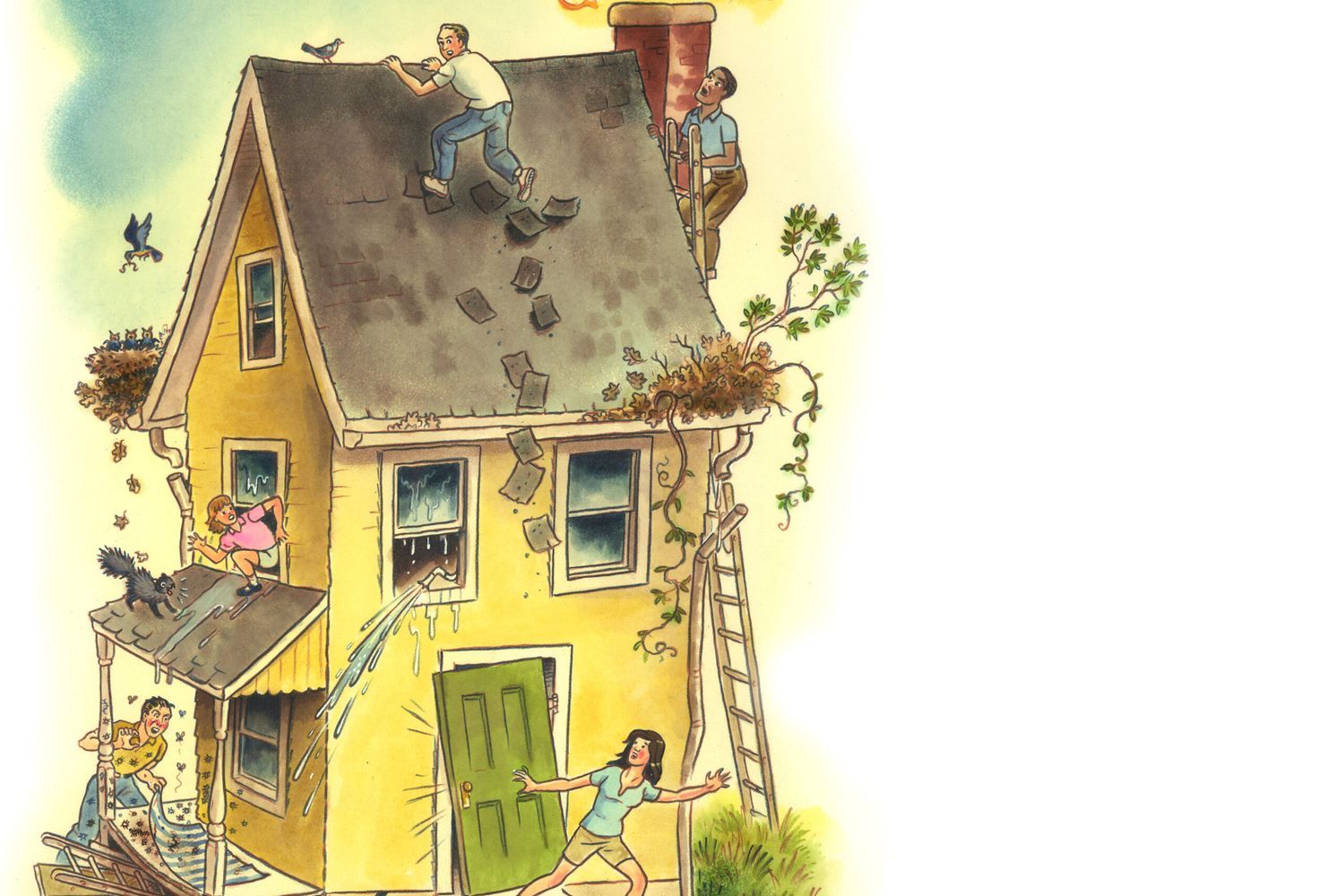 an illustration of a home on fire